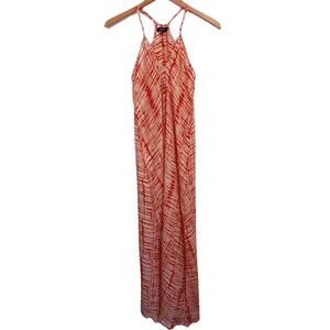 Tolani Silk Maxi Dress Womens Sz S Red Ivory Boho Resort Cruise Colorful Sheer